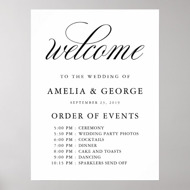 Welcome order of events wedding sign (Front)