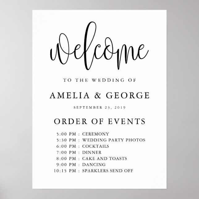 Welcome order of events wedding sign (Front)