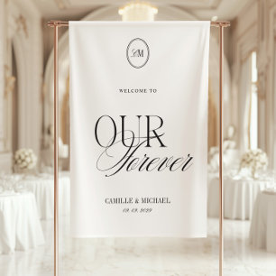 Welcome Our Love Story Warm White Wedding Vinil Banner