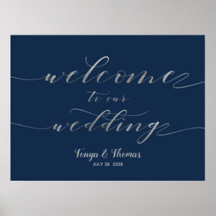 Welcome Our Wedding Silver Swash Calligraphy Sign