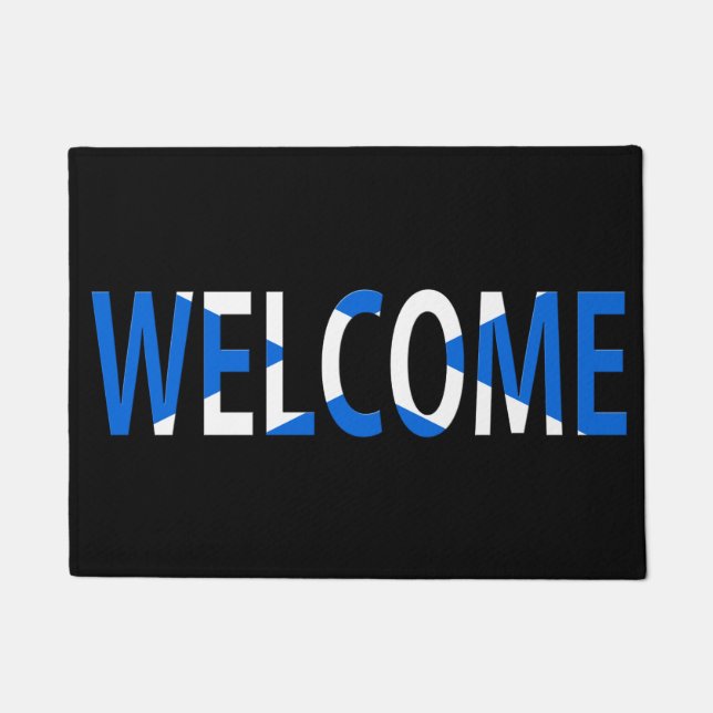 Welcome overlaid on Scottish Flag dmcnt Doormat (Front)