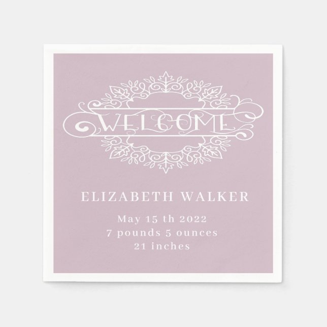 welcome party baby girl blush monogram napkin (Front)