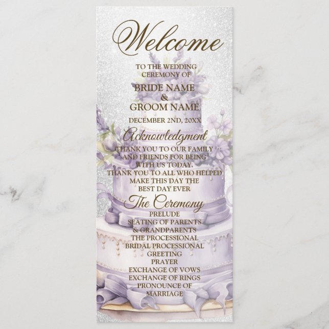 Welcome Party Cake Lavender Floral Elegant Wedding Programme (Front)