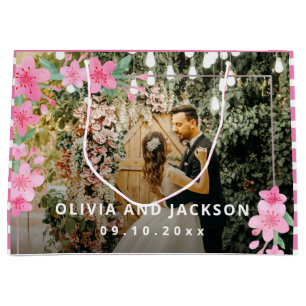 Welcome Party Pink Floral Golden Frame wedding Large Gift Bag