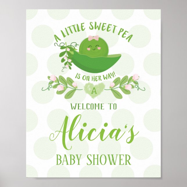 Welcome Party Signs Sweet Pea Baby Shower Girl (Front)
