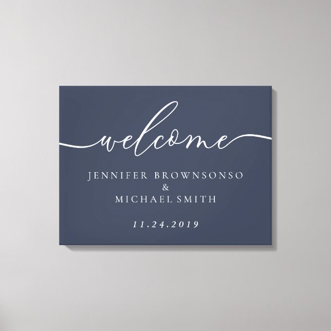 Welcome Party Simple Wedding Modern Navy Canvas Print (Front)