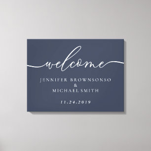 Welcome Party Simple Wedding Modern Navy Canvas Print