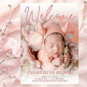 Welcome Peach Photo Birth Announcement