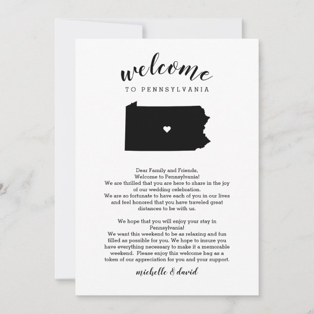 Welcome Pennsylvania Wedding Letter & Itinerary (Front)