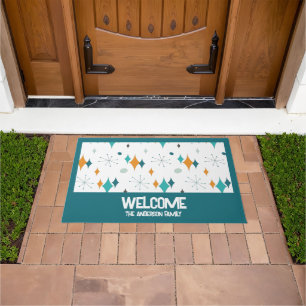 Welcome Personalised Family Name Retro Starburst Doormat