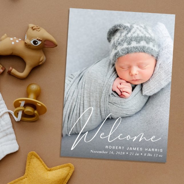 Welcome Photo Collage White Script Birth  Announcement (Creator Uploaded)