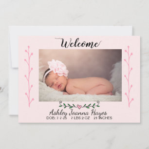 Welcome Photo Newborn Baby Girl Announcement