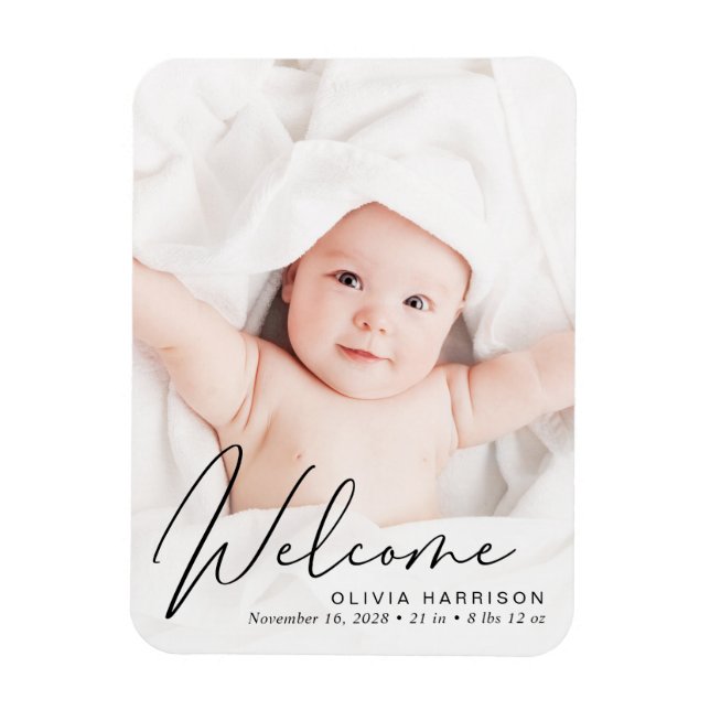 Welcome Photo Script Birth Announcement Magnet (Vertical)