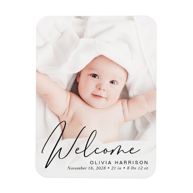 Welcome Photo Script Birth Announcement Magnet (Vertical)