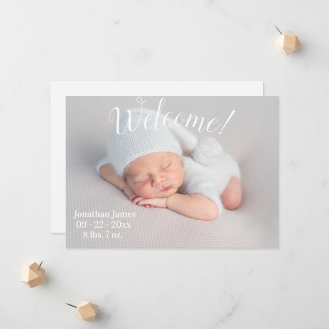 Welcome Photo Script Gender Neutral Birth Announcement (Front/Back In Situ)