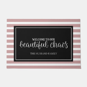 Welcome Pink and White Personalised Family Name  Doormat
