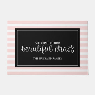 Welcome Pink and White Personalised Family Name  Doormat