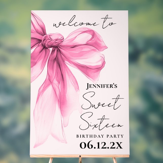 Welcome Pink Bow Coquette Script Sweet 16 Blush  Acrylic Sign (Neutral)