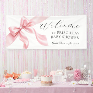 WELCOME Pink Bow Ribbon Girl BABY SHOWER Banner