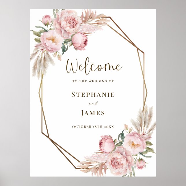 Welcome Pink Floral Wedding Value Poster (Front)