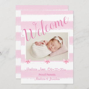 Welcome Pink Photo Script Personalise Girly Birth Announcement