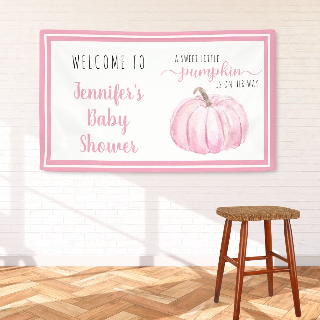 Welcome Pink Sweet Little Pumpkin Baby Shower Banner (Creator Uploaded)
