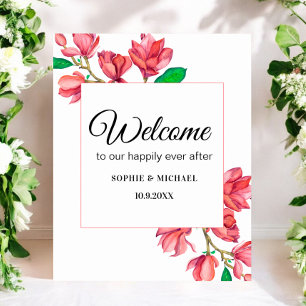 Welcome Pink White Floral Wedding Sign Poster