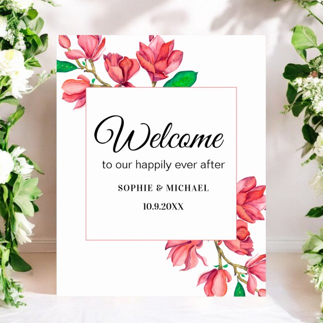 Welcome Pink White Floral Wedding Sign Poster (Creator Uploaded)