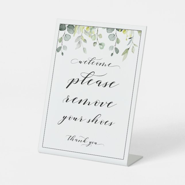 Welcome Please Remove Your Shoes Greenery Sign (Front)