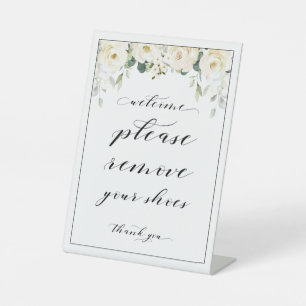 Welcome Please Remove Your Shoes White Peony Sign