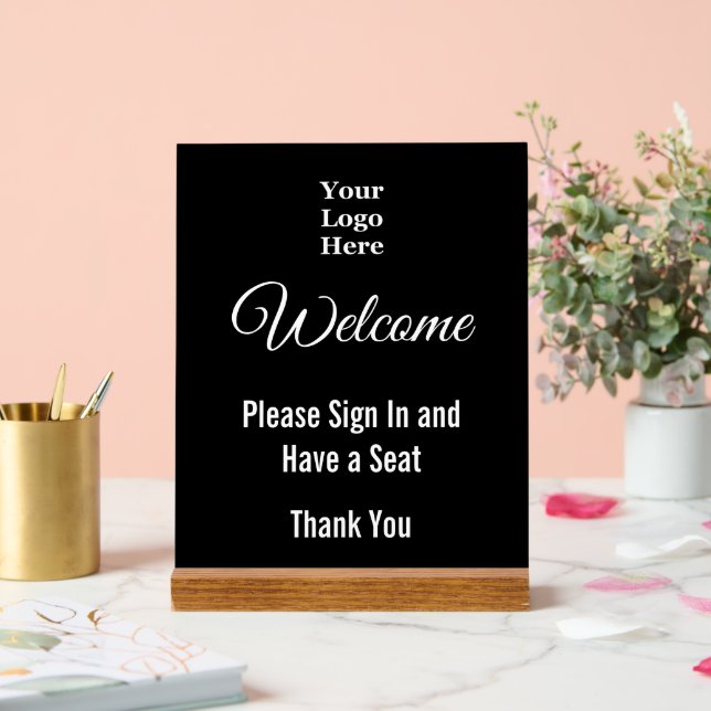Welcome Please Sign In Logo Black Acrylic Sign (Wedding)