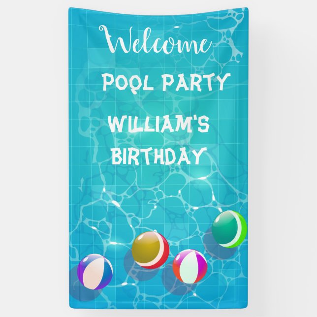 Welcome Pool Party Birthday Banner (Vertical)