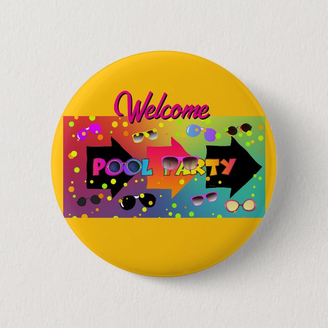 Welcome Pool Party Yellow 6 Cm Round Badge (Front)