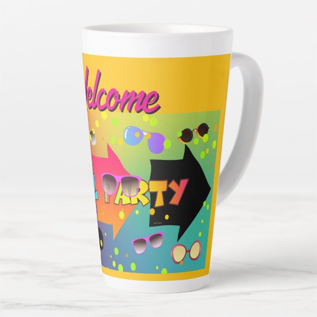 Welcome Pool Party Yellow Latte Mug (Right Angle)