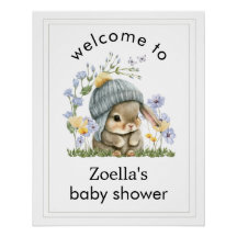 Welcome Poster Baby Shower Simple Cute Bunny