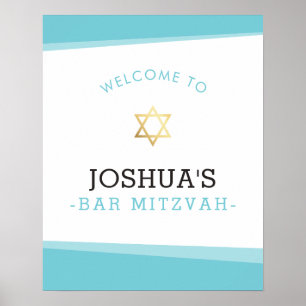 WELCOME POSTER bar mitzvah simple turquoise blue