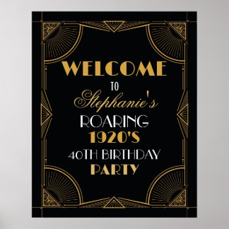 Welcome Poster Gatsby Art Deco Gold Birthday Sign