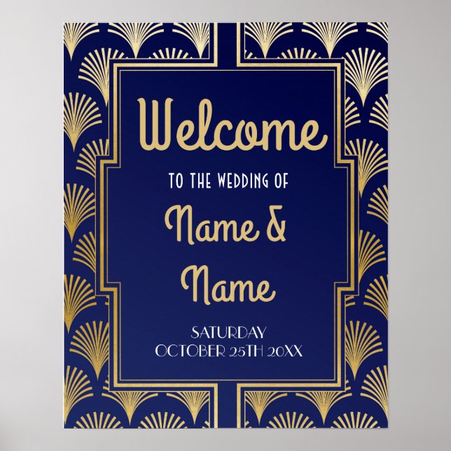 Welcome Poster Gatsby Art Deco Gold Wedding Poster (Front)