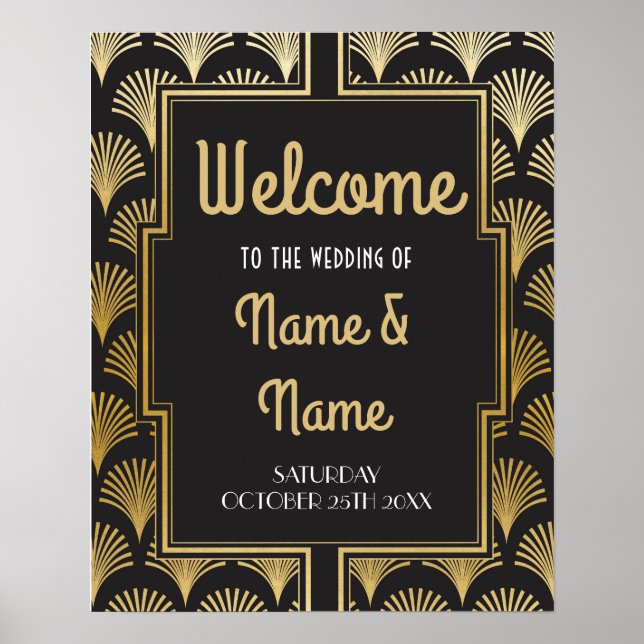 Welcome Poster Gatsby Art Deco Gold Wedding Poster (Front)