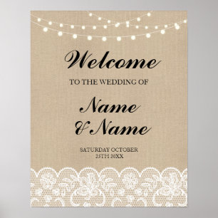 Welcome Poster Sign Wedding Lace Burlap Poster