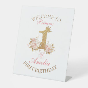 Welcome Princess 1st Birthday Party Pedestal Sign