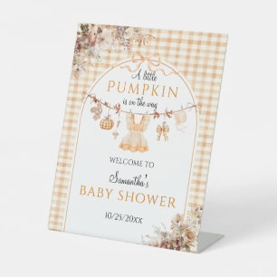 Welcome Pumpkin Girl Modern Fall Baby Shower Pedestal Sign