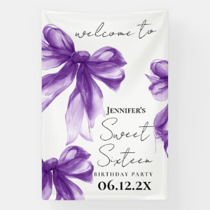 Welcome Purple Bow Coquette Script Sweet 16 Banner