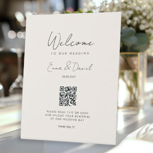 Welcome QR Code Wedding Galery Beige Pedestal Sign