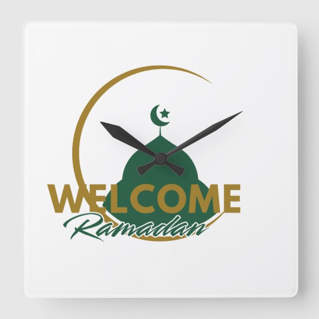 Welcome Ramadan Wall Clock – Islamic Mosque Cresce (Front)