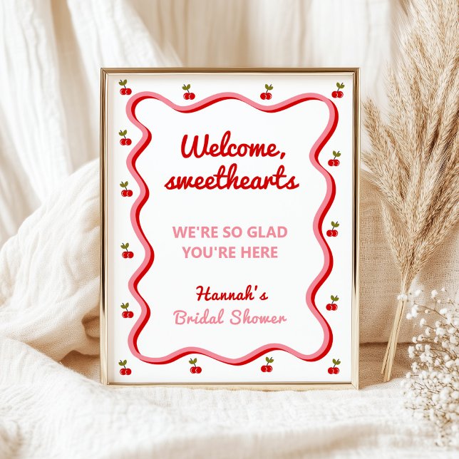 Welcome Retro Cherry Bridal Shower tabletop sign (Creator Uploaded)