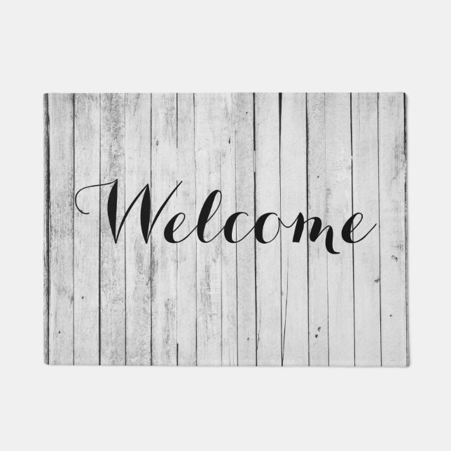 Welcome Rustic Black and White Wood Panel Farm Doormat (Front)