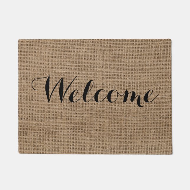 Welcome Rustic Burlap Design Farmhouse Doormat (Front)