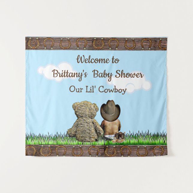 Welcome Rustic Cowboy Baby of Colour Shower Banner Tapestry (Front (Horizontal))