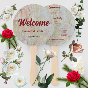 welcome  rustic natural design  wedding program hand fan